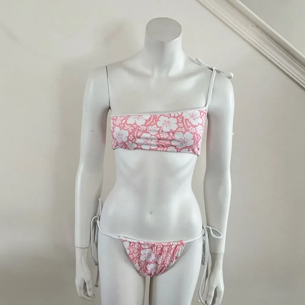 Frankie’s Bikinis Pink Hibiscus Bikini Set Holiday Top Tia Bottom In Sand Sugar